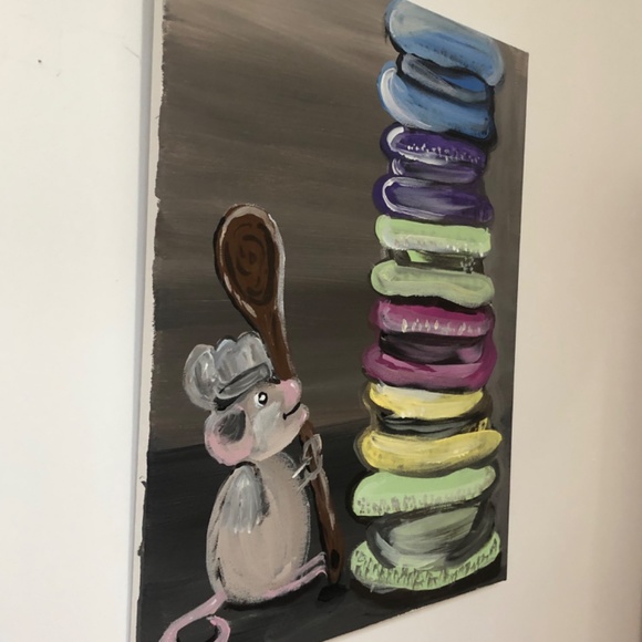 Hand painted acrylic painting mouse baking French macarons - Picture 4 of 4